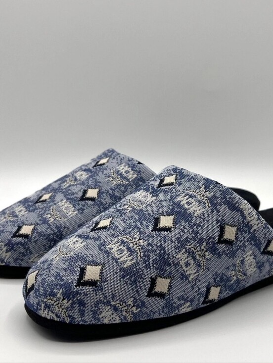 MCM Shoes - MCM Unisex Blue Monogram Denim Room Slippers / NEW!